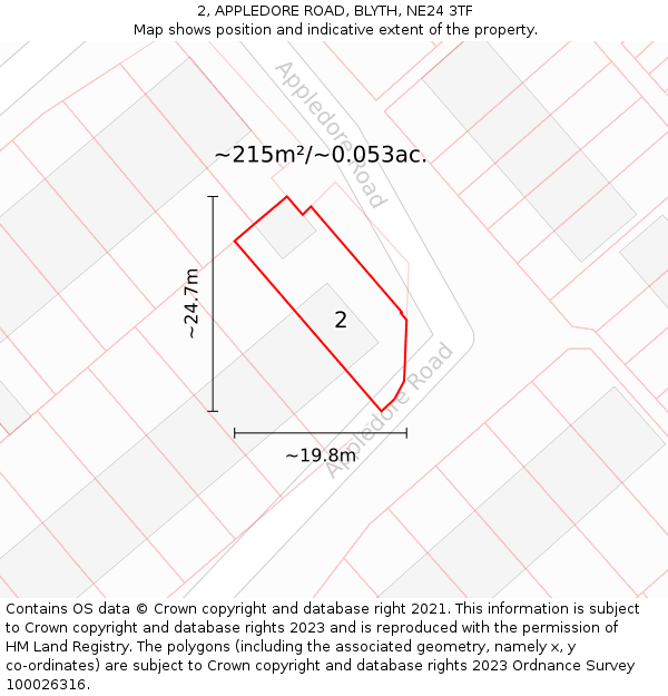 2, APPLEDORE ROAD, BLYTH, NE24 3TF: Plot and title map