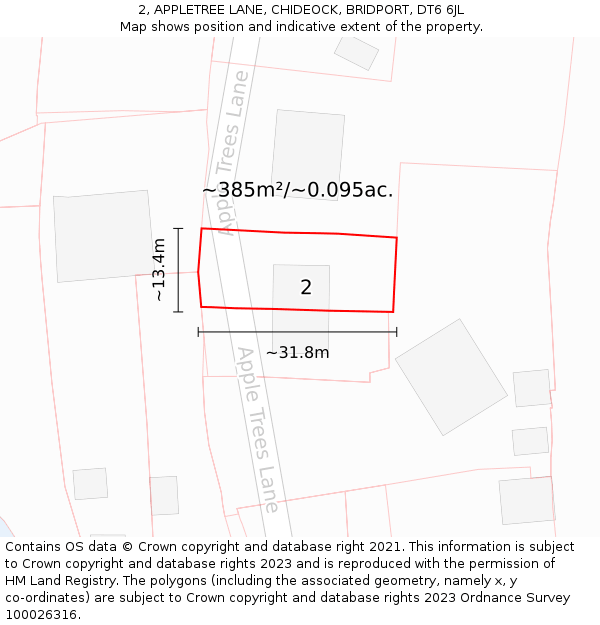 2, APPLETREE LANE, CHIDEOCK, BRIDPORT, DT6 6JL: Plot and title map