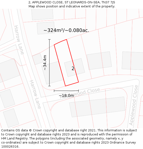 2, APPLEWOOD CLOSE, ST LEONARDS-ON-SEA, TN37 7JS: Plot and title map