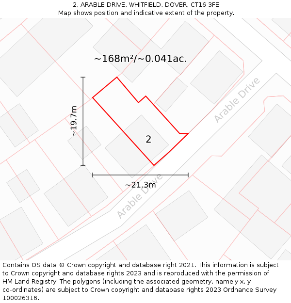 2, ARABLE DRIVE, WHITFIELD, DOVER, CT16 3FE: Plot and title map