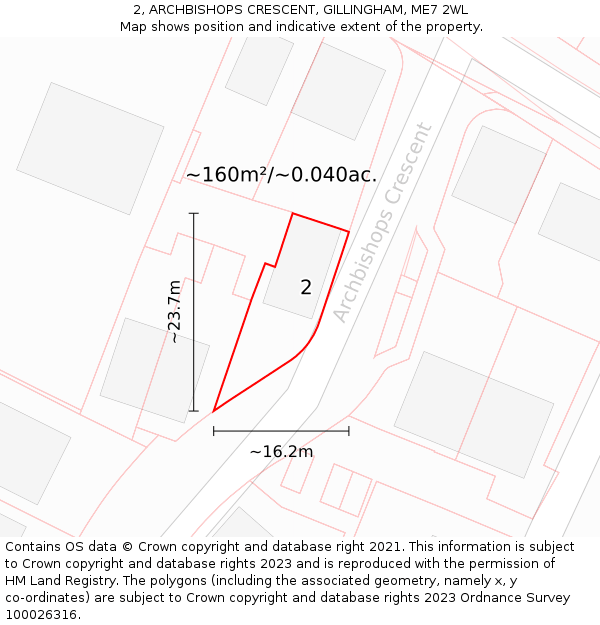 2, ARCHBISHOPS CRESCENT, GILLINGHAM, ME7 2WL: Plot and title map