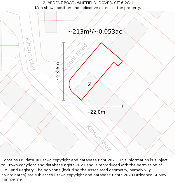 2, ARDENT ROAD, WHITFIELD, DOVER, CT16 2GH: Plot and title map