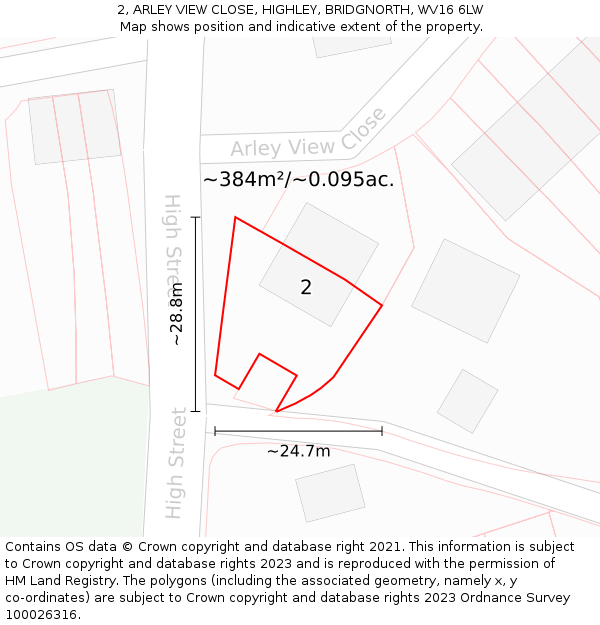 2, ARLEY VIEW CLOSE, HIGHLEY, BRIDGNORTH, WV16 6LW: Plot and title map