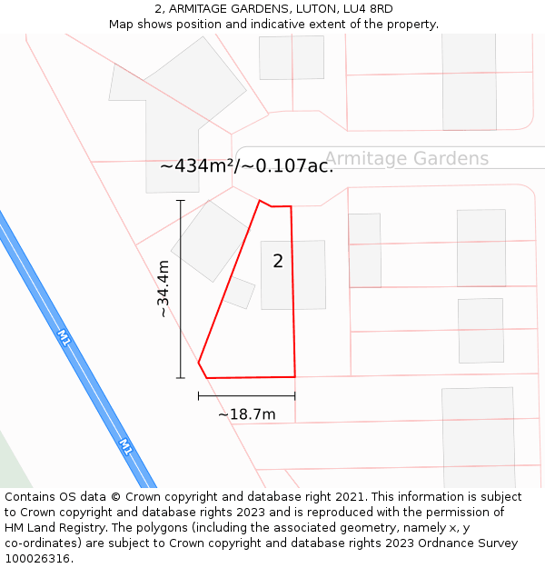 2, ARMITAGE GARDENS, LUTON, LU4 8RD: Plot and title map