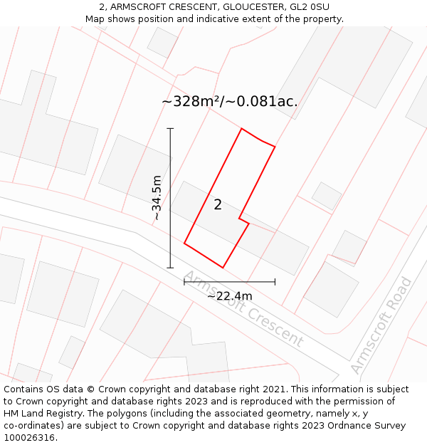 2, ARMSCROFT CRESCENT, GLOUCESTER, GL2 0SU: Plot and title map