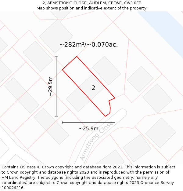 2, ARMSTRONG CLOSE, AUDLEM, CREWE, CW3 0EB: Plot and title map