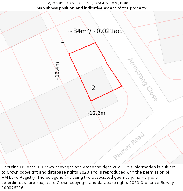 2, ARMSTRONG CLOSE, DAGENHAM, RM8 1TF: Plot and title map