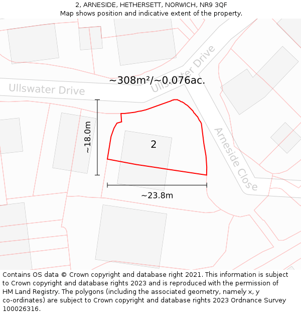 2, ARNESIDE, HETHERSETT, NORWICH, NR9 3QF: Plot and title map