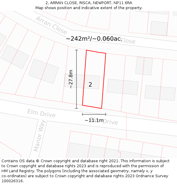 2, ARRAN CLOSE, RISCA, NEWPORT, NP11 6RA: Plot and title map