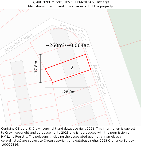 2, ARUNDEL CLOSE, HEMEL HEMPSTEAD, HP2 4QR: Plot and title map