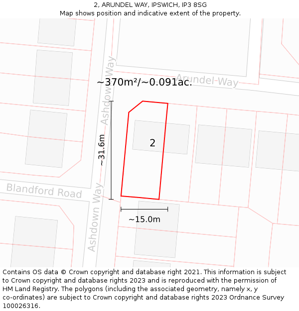 2, ARUNDEL WAY, IPSWICH, IP3 8SG: Plot and title map