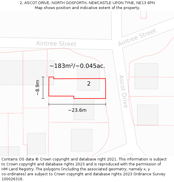 2, ASCOT DRIVE, NORTH GOSFORTH, NEWCASTLE UPON TYNE, NE13 6PN: Plot and title map