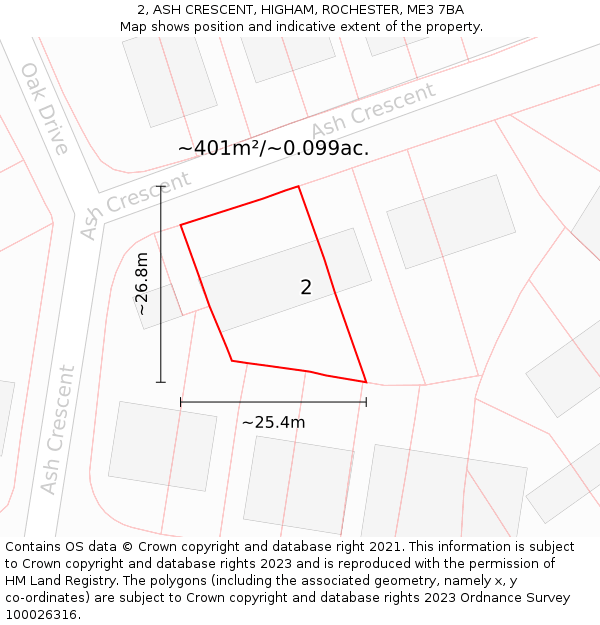 2, ASH CRESCENT, HIGHAM, ROCHESTER, ME3 7BA: Plot and title map