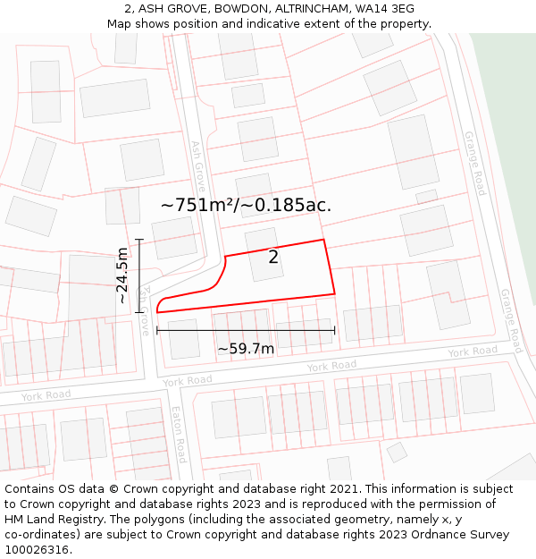 2, ASH GROVE, BOWDON, ALTRINCHAM, WA14 3EG: Plot and title map