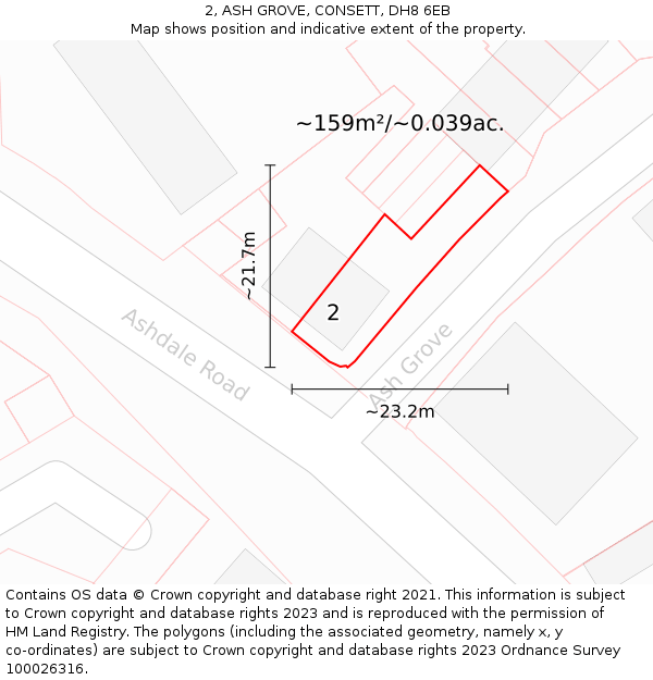 2, ASH GROVE, CONSETT, DH8 6EB: Plot and title map