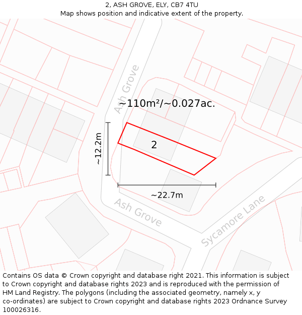 2, ASH GROVE, ELY, CB7 4TU: Plot and title map