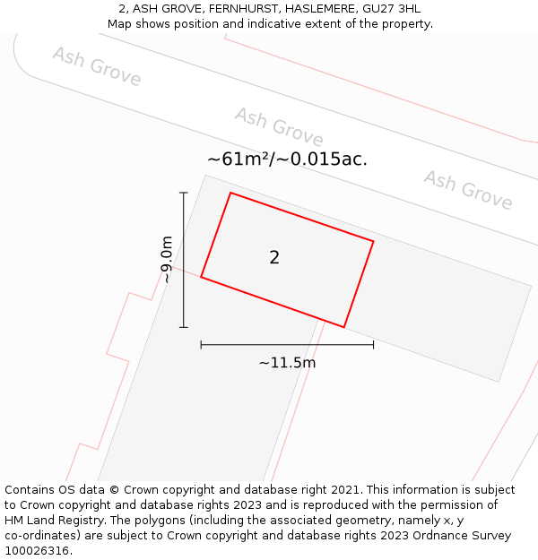 2, ASH GROVE, FERNHURST, HASLEMERE, GU27 3HL: Plot and title map