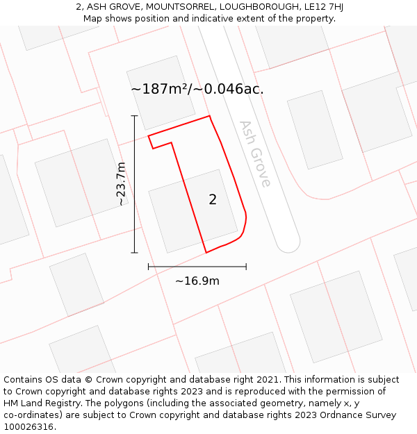 2, ASH GROVE, MOUNTSORREL, LOUGHBOROUGH, LE12 7HJ: Plot and title map