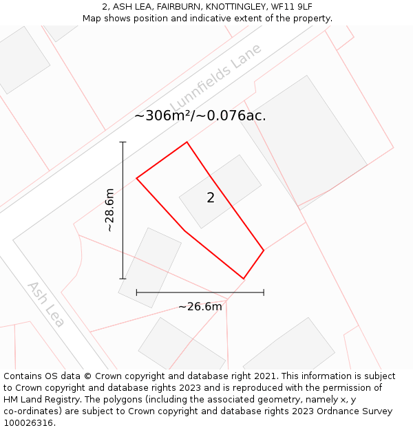 2, ASH LEA, FAIRBURN, KNOTTINGLEY, WF11 9LF: Plot and title map