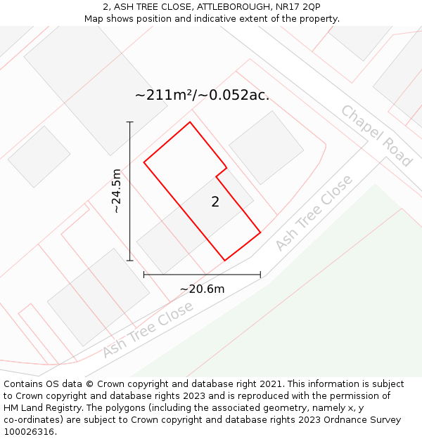 2, ASH TREE CLOSE, ATTLEBOROUGH, NR17 2QP: Plot and title map