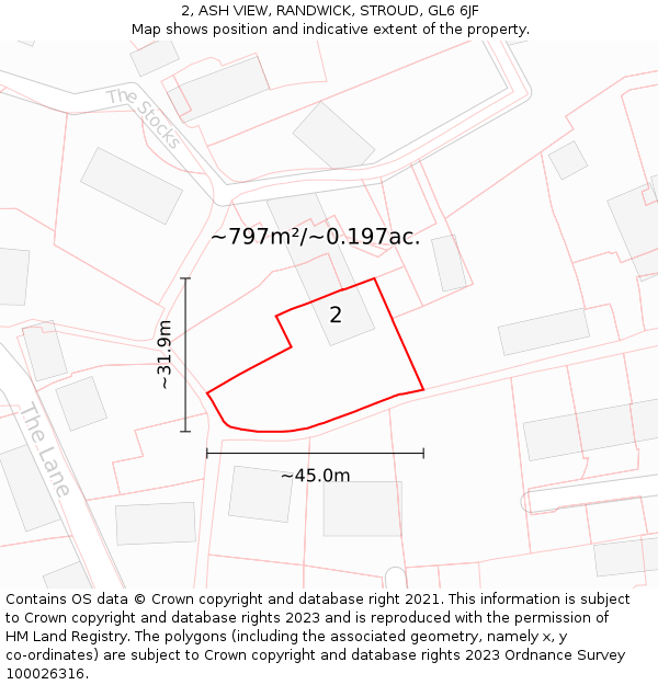 2, ASH VIEW, RANDWICK, STROUD, GL6 6JF: Plot and title map