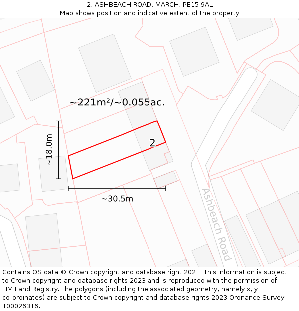 2, ASHBEACH ROAD, MARCH, PE15 9AL: Plot and title map