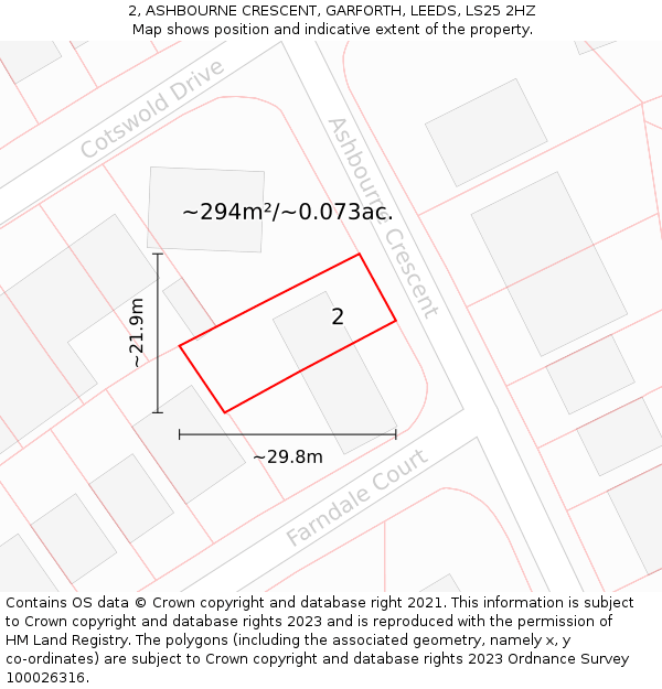 2, ASHBOURNE CRESCENT, GARFORTH, LEEDS, LS25 2HZ: Plot and title map