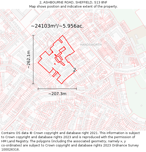 2, ASHBOURNE ROAD, SHEFFIELD, S13 8NF: Plot and title map