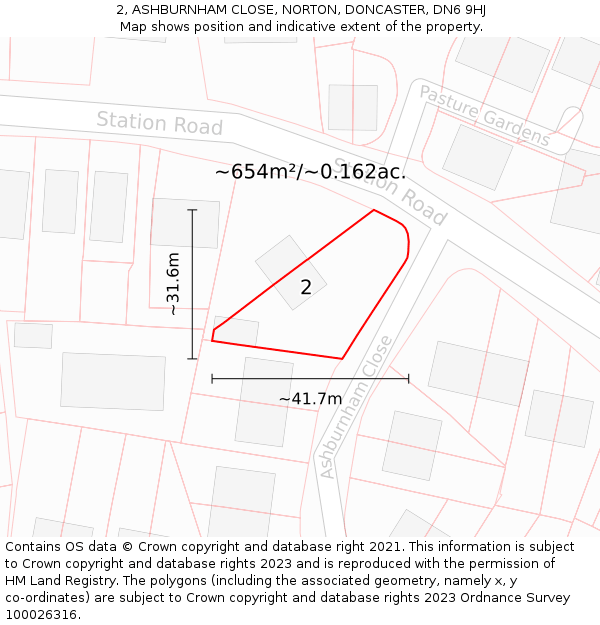 2, ASHBURNHAM CLOSE, NORTON, DONCASTER, DN6 9HJ: Plot and title map