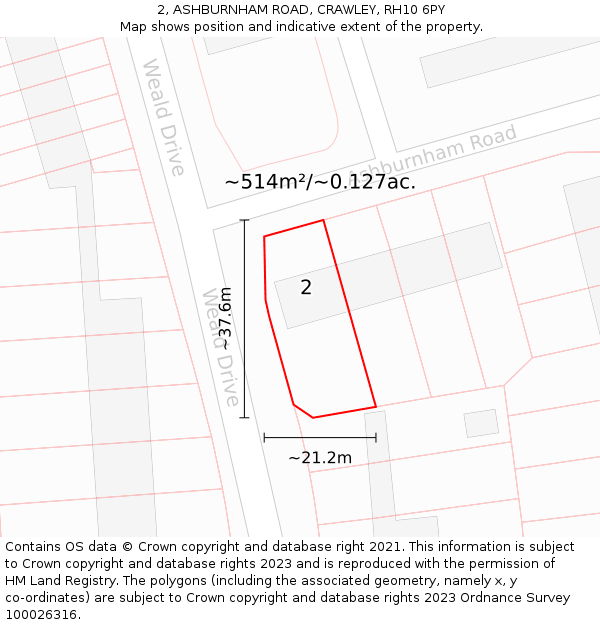 2, ASHBURNHAM ROAD, CRAWLEY, RH10 6PY: Plot and title map
