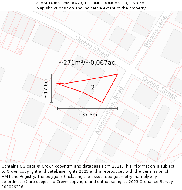 2, ASHBURNHAM ROAD, THORNE, DONCASTER, DN8 5AE: Plot and title map