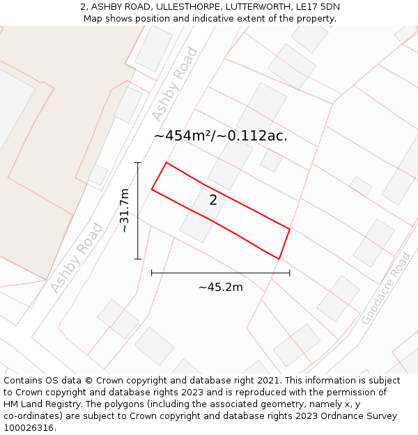 2, ASHBY ROAD, ULLESTHORPE, LUTTERWORTH, LE17 5DN: Plot and title map