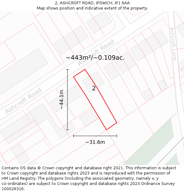 2, ASHCROFT ROAD, IPSWICH, IP1 6AA: Plot and title map