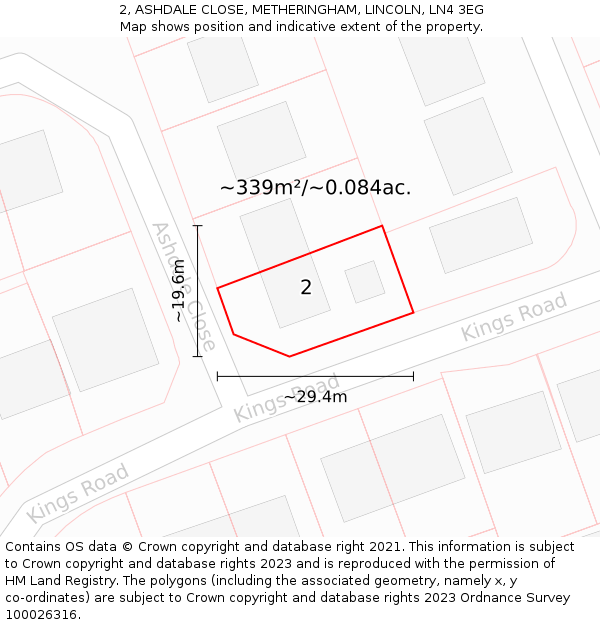2, ASHDALE CLOSE, METHERINGHAM, LINCOLN, LN4 3EG: Plot and title map