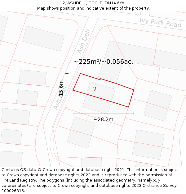 2, ASHDELL, GOOLE, DN14 6YA: Plot and title map
