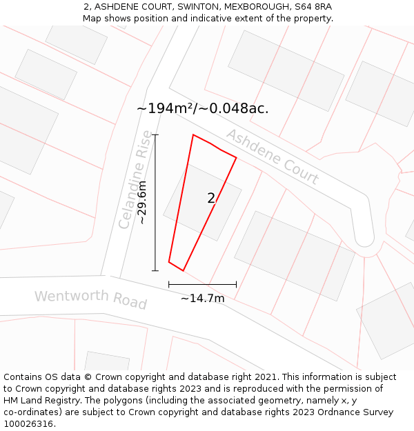 2, ASHDENE COURT, SWINTON, MEXBOROUGH, S64 8RA: Plot and title map