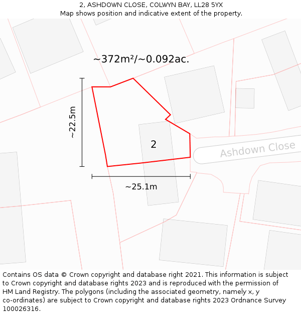 2, ASHDOWN CLOSE, COLWYN BAY, LL28 5YX: Plot and title map