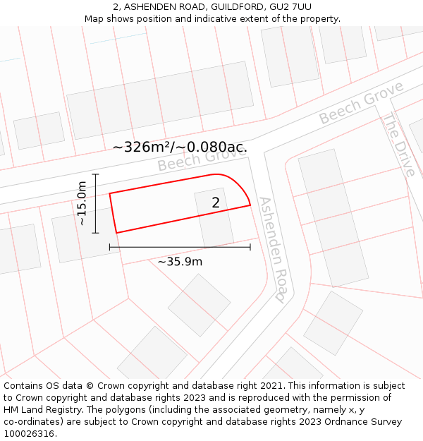 2, ASHENDEN ROAD, GUILDFORD, GU2 7UU: Plot and title map