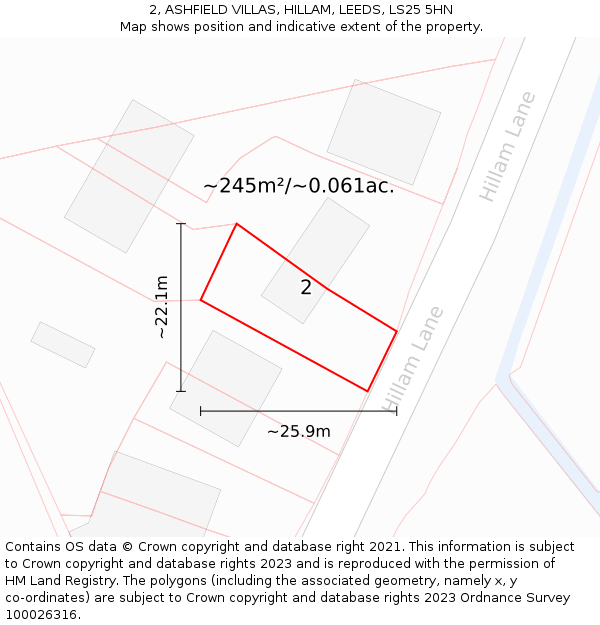 2, ASHFIELD VILLAS, HILLAM, LEEDS, LS25 5HN: Plot and title map