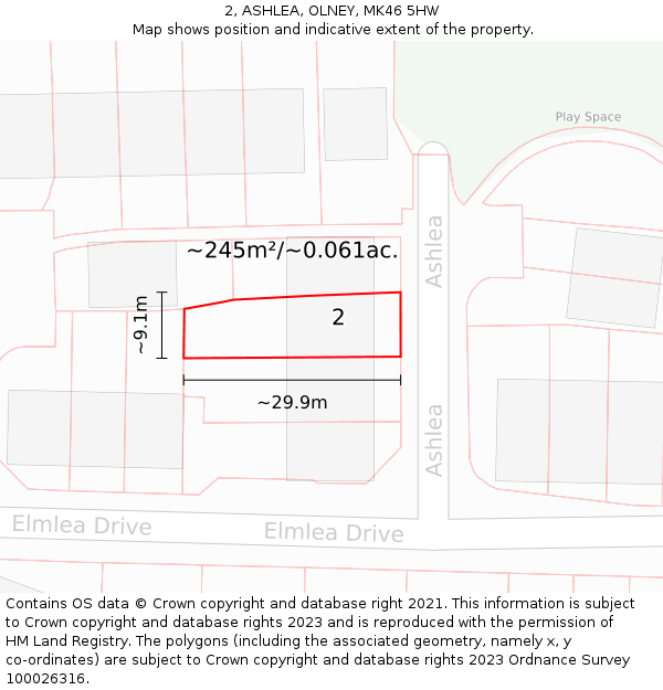 2, ASHLEA, OLNEY, MK46 5HW: Plot and title map