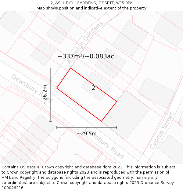 2, ASHLEIGH GARDENS, OSSETT, WF5 9PN: Plot and title map
