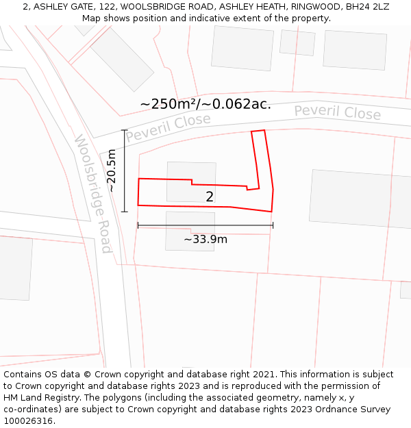 2, ASHLEY GATE, 122, WOOLSBRIDGE ROAD, ASHLEY HEATH, RINGWOOD, BH24 2LZ: Plot and title map