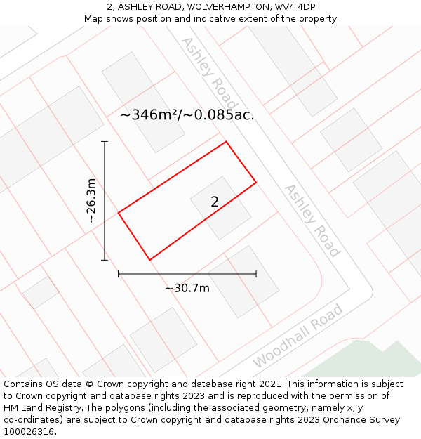 2, ASHLEY ROAD, WOLVERHAMPTON, WV4 4DP: Plot and title map