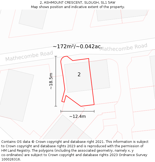 2, ASHMOUNT CRESCENT, SLOUGH, SL1 5AW: Plot and title map