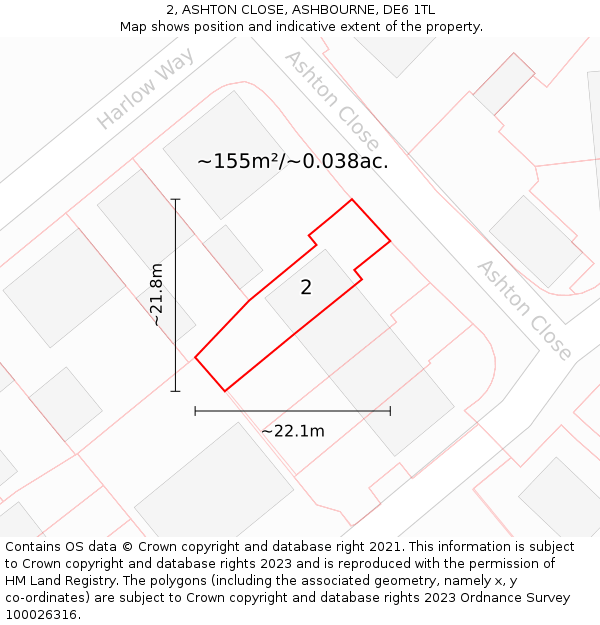 2, ASHTON CLOSE, ASHBOURNE, DE6 1TL: Plot and title map