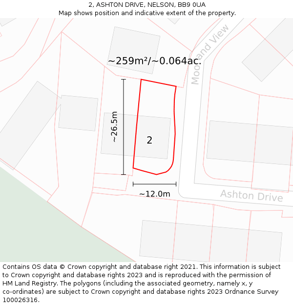 2, ASHTON DRIVE, NELSON, BB9 0UA: Plot and title map