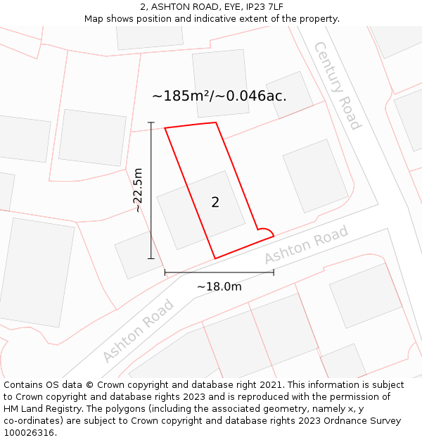 2, ASHTON ROAD, EYE, IP23 7LF: Plot and title map
