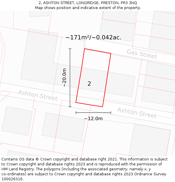 2, ASHTON STREET, LONGRIDGE, PRESTON, PR3 3NQ: Plot and title map