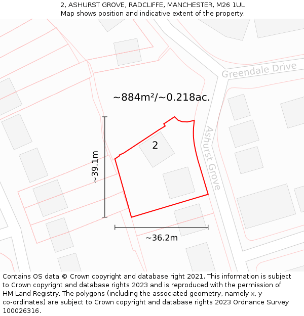 2, ASHURST GROVE, RADCLIFFE, MANCHESTER, M26 1UL: Plot and title map