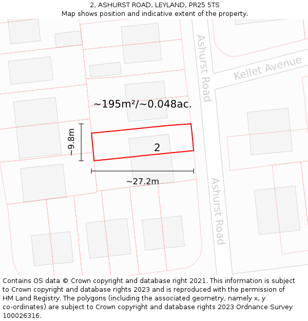 2, ASHURST ROAD, LEYLAND, PR25 5TS: Plot and title map